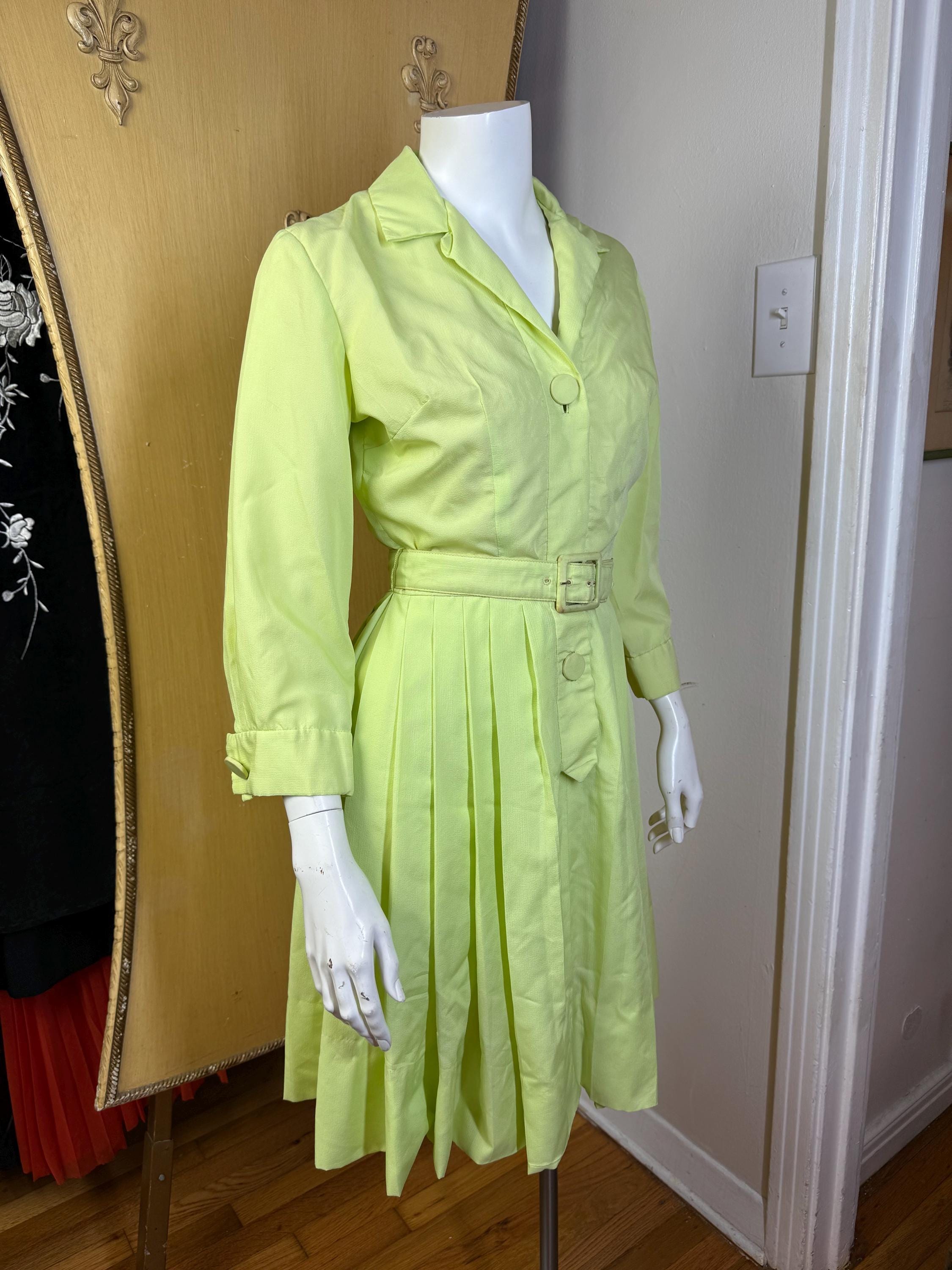 vintage lime green dress 1950s 60s Shirt XS 24 Waist vintage 70s mini dress