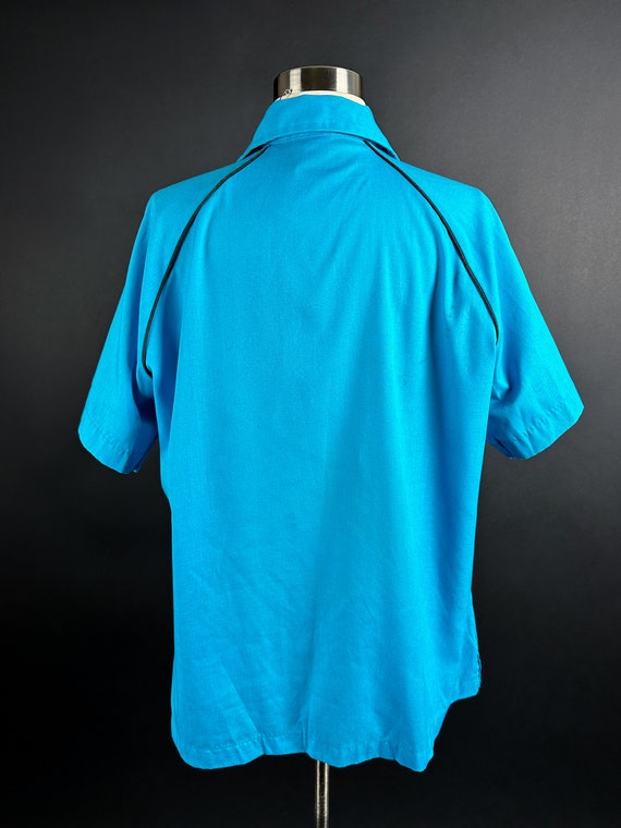 1970s 80s Blue Teal Bowling Shirt Medium - image 3