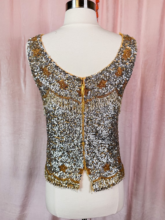 Vintage 1950s 60s Gold and Silver Sequin Beaded S… - image 5