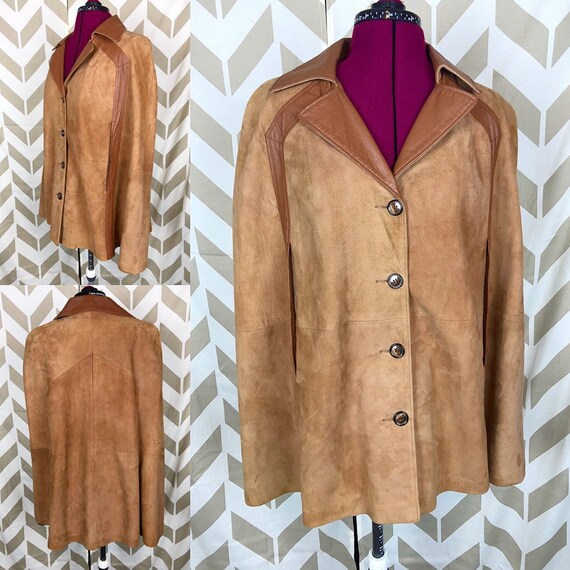 60s S M L Womens Cape - Suede Leather Cape - Brown