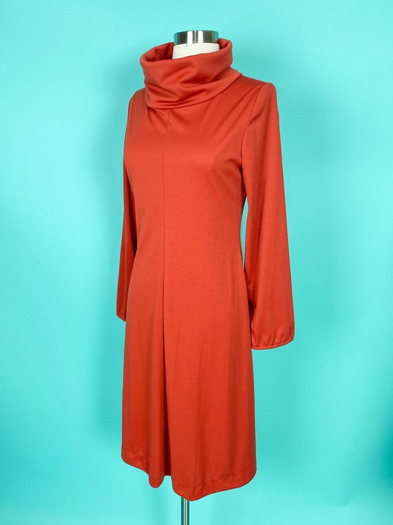 70s 30W Pumpkin Orange Dress Cowl Neck - image 2