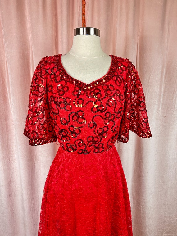 Vintage 1960s 70s Red Lace Sequin Dress 24 26 28 … - image 10