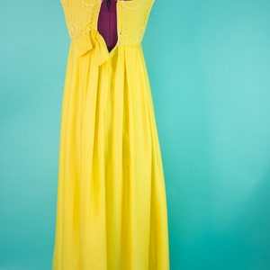Vintage 1960s XS Yellow Maxi Dress Empire Waist image 7