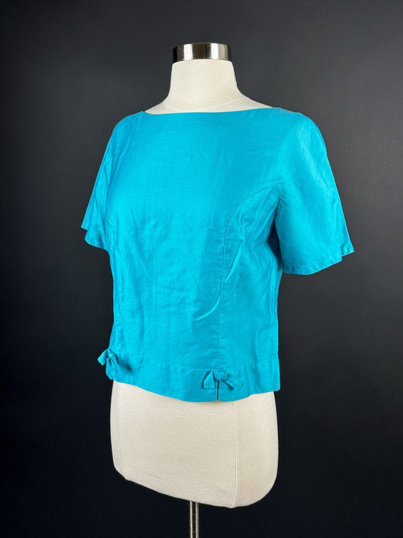 1950s 60s Robin Egg Blue Top XS Small 32 bust - image 2