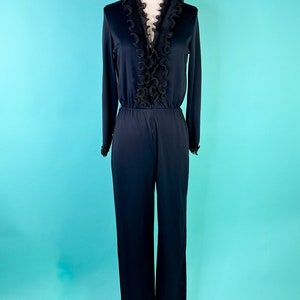 1970s 80s Black Jumpsuit Lounge Wear Small Medium