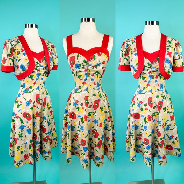 1970s does 40s Floral Dress with Bolero XS 26 Waist