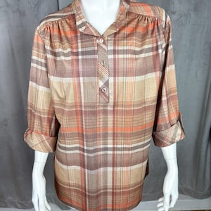 Vintage Orange Plaid Blouse XL WOUNDED