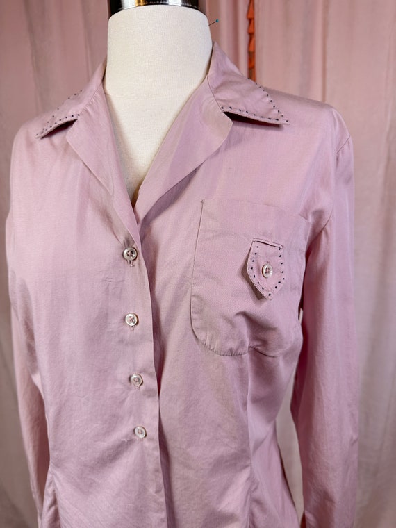 Vintage 1940s Lavender Purple Cotton Blouse 36 38… - image 6