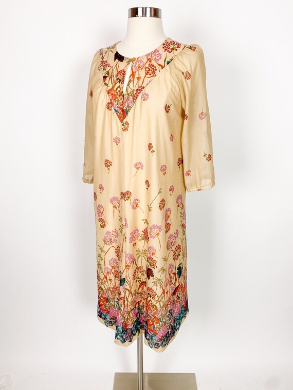 1970s Beige Orange Floral Dress Medium Large - image 5