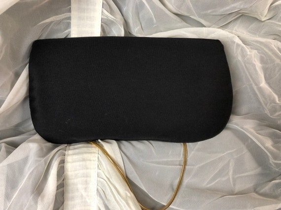 50s Black Clutch - Fold Over Purse - Gold Chain C… - image 4