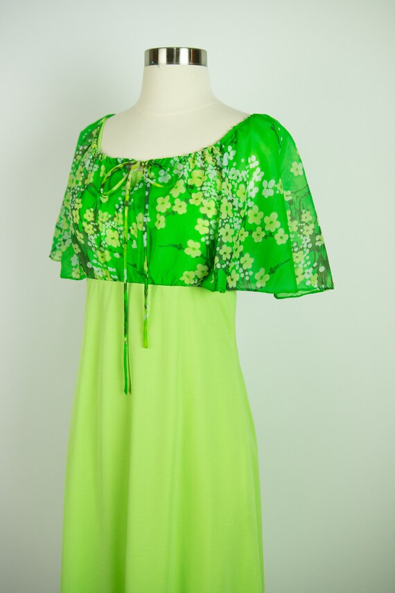 Vintage 1970s 28W Lime Green Butterfly Capelet Dr… - image 5