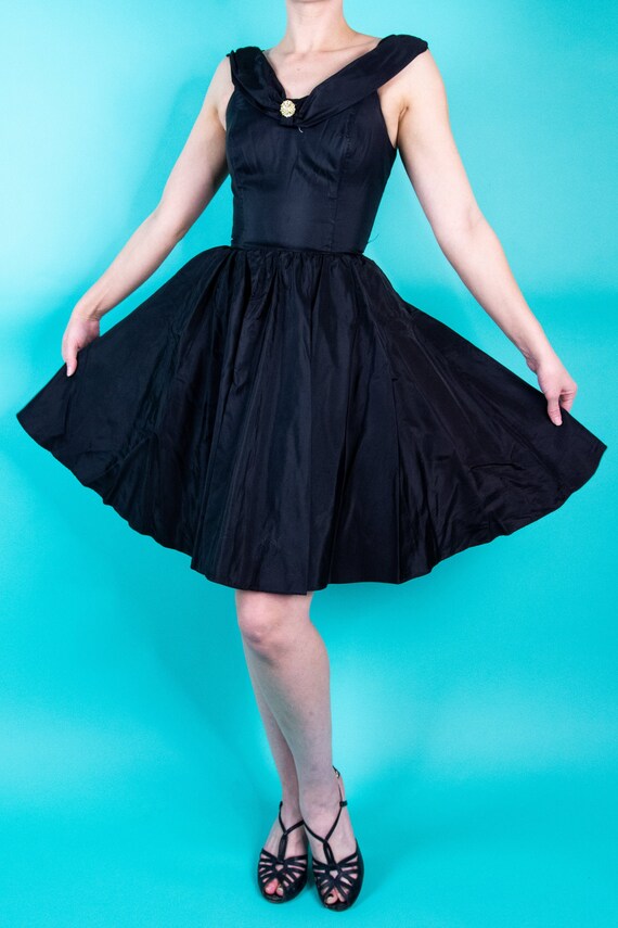 1980s Black Swing Dress - 80s does 50s - Cocktail