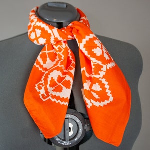 Vintage 1970s Orange Scarf Geometric Block Print image 2