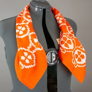 Vintage 1970s Orange Scarf Geometric Block Print image 6