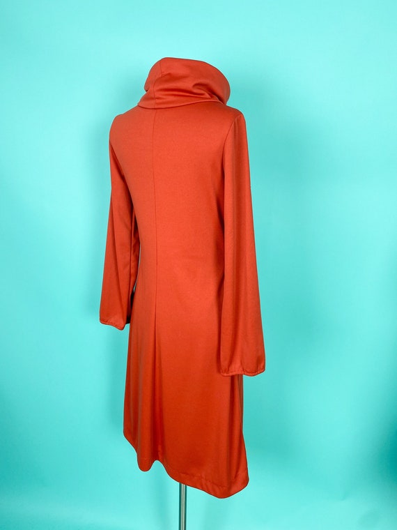 70s 30W Pumpkin Orange Dress Cowl Neck - image 9