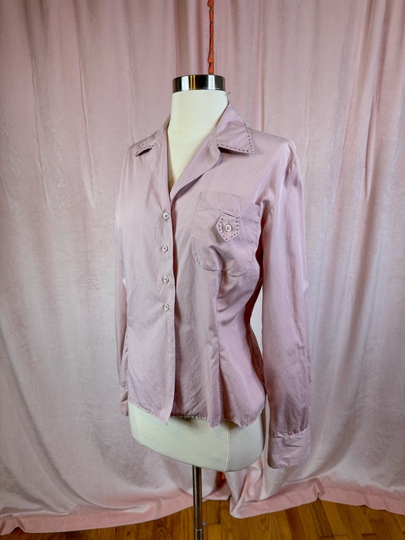 Vintage 1940s Lavender Purple Cotton Blouse 36 38… - image 4