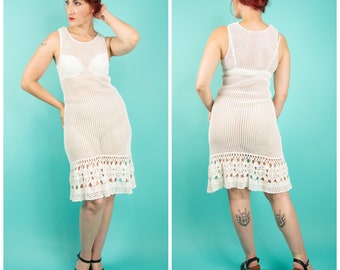 1960s White Crochet Dress Beach Wiggle Dress Go Go Dress