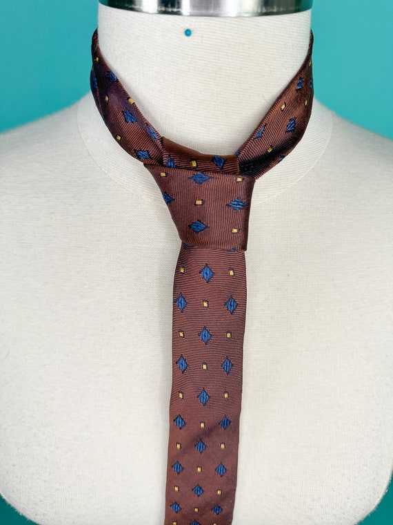 50s 60s Brown Tie Sharkskin Fabric - image 2