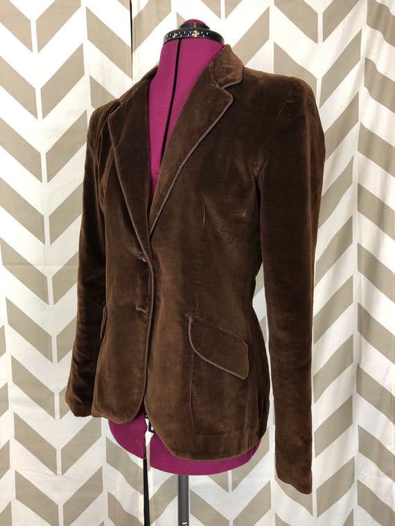 70s Velvet Jacket Small - Brown Velour Jacket