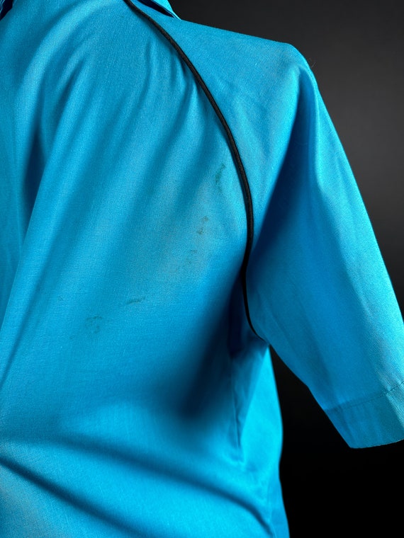 1970s 80s Blue Teal Bowling Shirt Medium - image 10