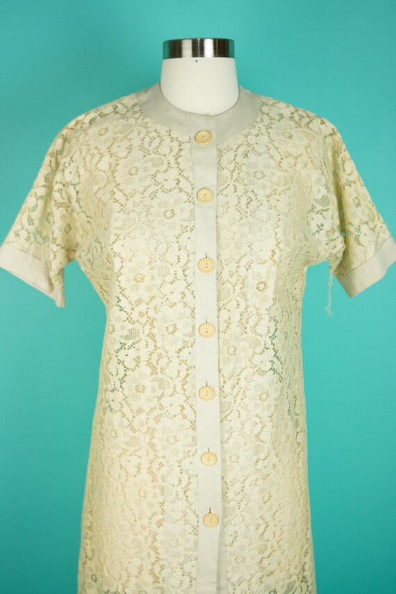Vintage 1950s 60s 34" Bust Small Beige Lace Dress… - image 3