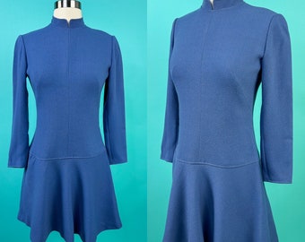 1960er-70er-Jahre Immergrünblaues Mini-Mod-Kleid