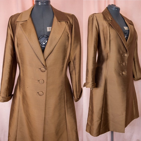 60s Brown Silk Coat - Large Womens Coat - 60s Brow