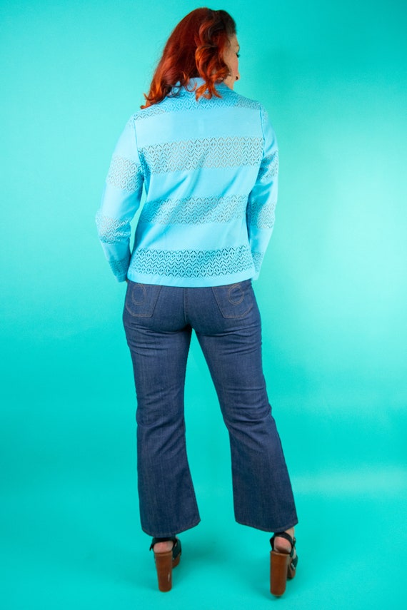 1960s 70s Top - Baby Blue Shirt - Medium - Sheer … - image 6