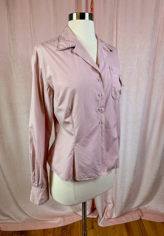 Vintage 1940s Lavender Purple Cotton Blouse 36 38… - image 5