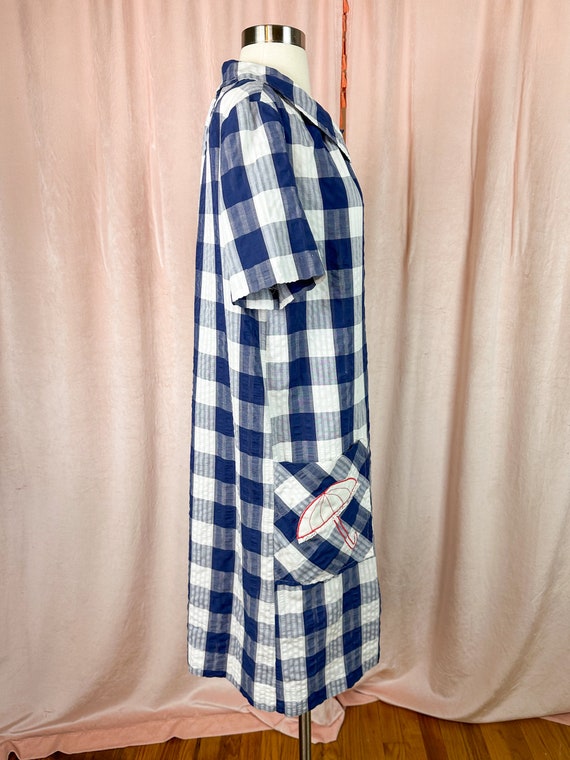 1960s House Coat Smock Seersucker Plaid M/L - image 6