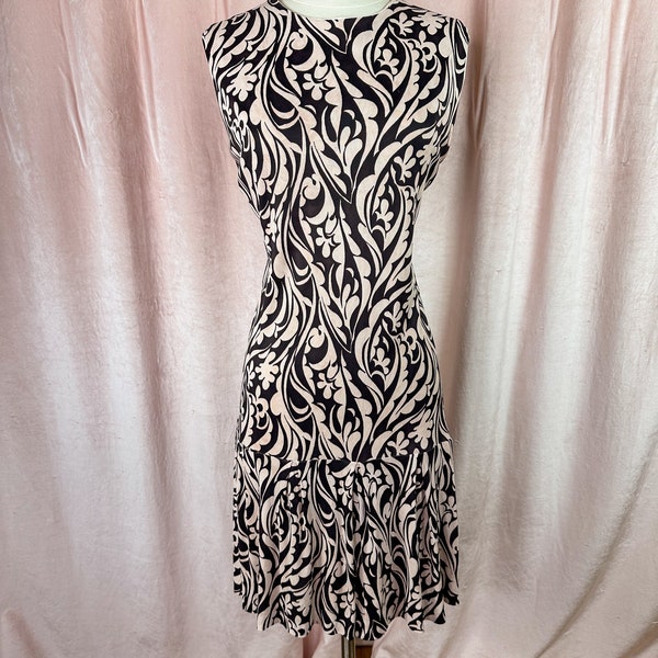 Vintage 1960s Swirl Black and White Mini Dress M\L