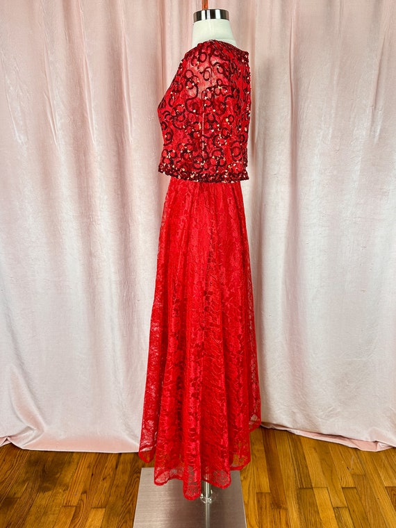 Vintage 1960s 70s Red Lace Sequin Dress 24 26 28 … - image 4