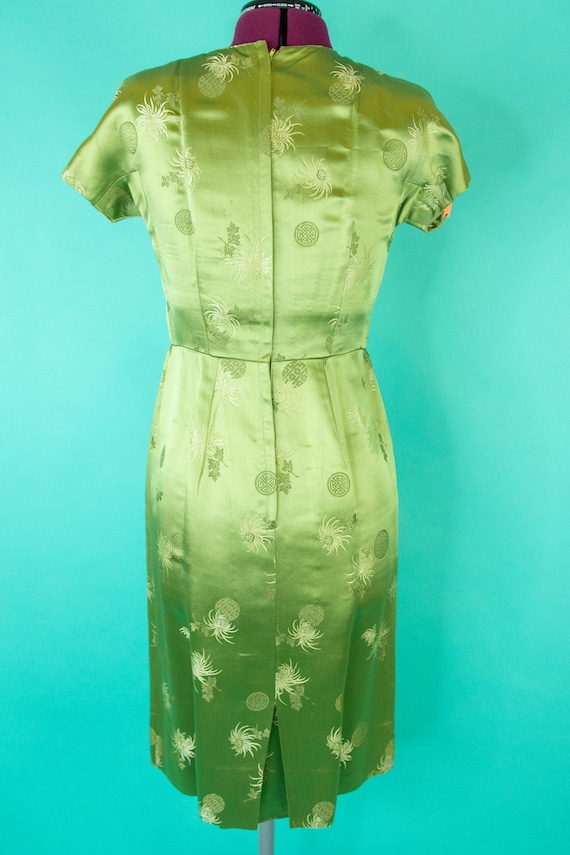 Vintage 1950s Green Asian Wiggle Dress - Green Sa… - image 6