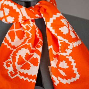 Vintage 1970s Orange Scarf Geometric Block Print image 7