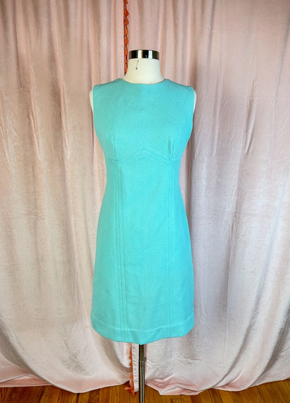 Vintage 1960s Baby Teal Blue Mini Mod Dress 32 Bus