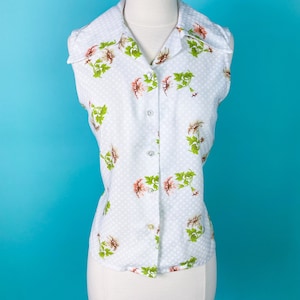 Vintage 1960s 70s Blouse Button Up Top 34 Bust Small
