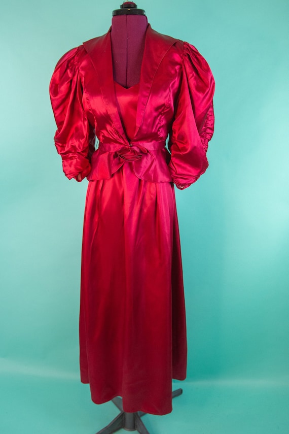 1970s 26W Red Halter Dress Evening Gown Set JC Pe… - image 2