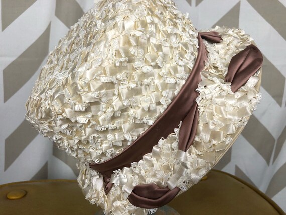 50s Straw Hat - White and Blush Pink - Vintage St… - image 4