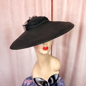 Vintage 1940s 50s Black Wide Brim Hat