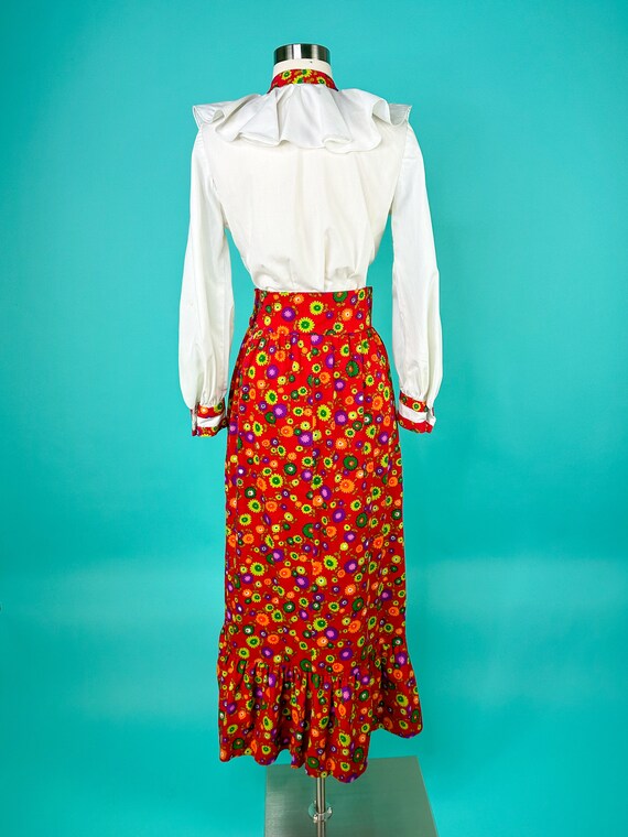 1970s Floral Skirt and Blouse Set Edwardian Style… - image 4
