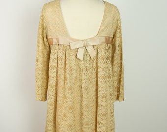 Vintage 1960s 34B Beige Lace Babydoll Dress Small Medium