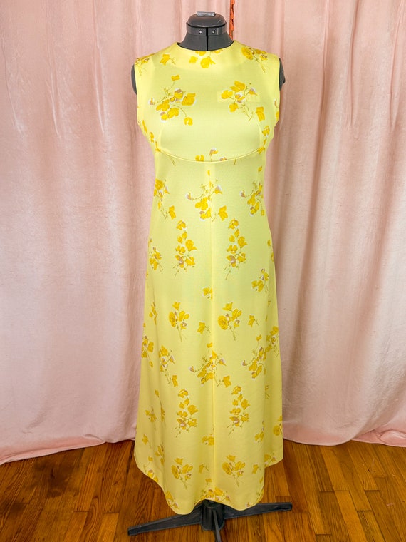 Vintage 1970s Yellow Floral Maxi Dress - image 1