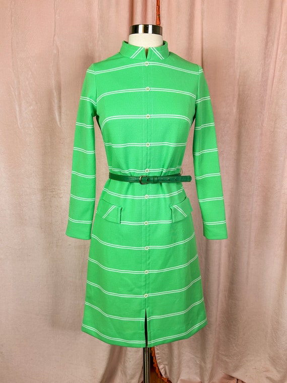 Vintage 1970s Green Dress Neon Green Small Medium