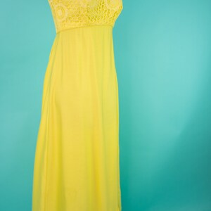 Vintage 1960s XS Yellow Maxi Dress Empire Waist image 5