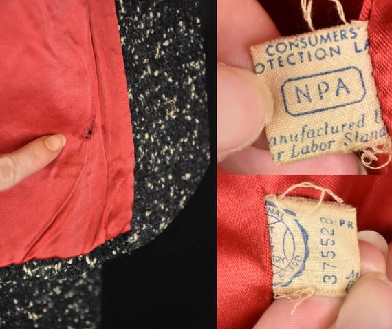 Vintage 1940s Skirt Suit Set Black White Womens S… - image 8