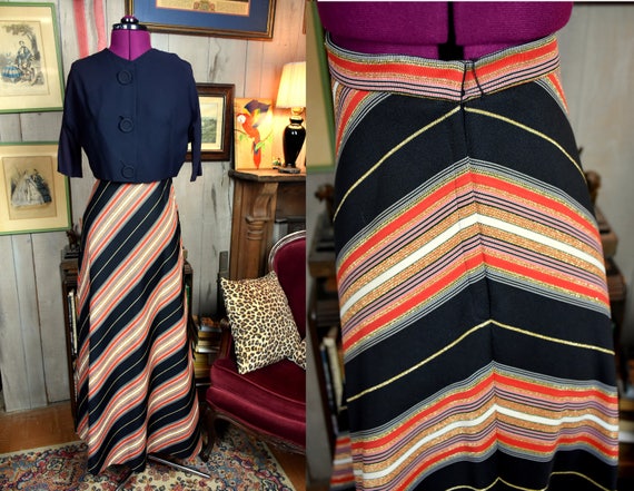 1960s 24W Striped Maxi Skirt - image 1