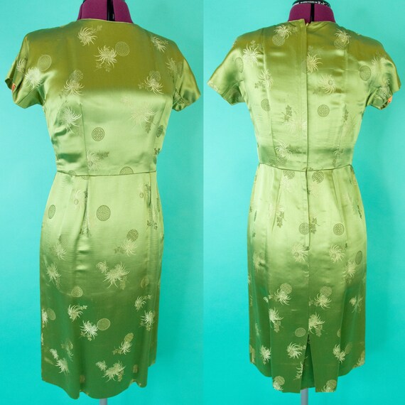 Vintage 1950s Green Asian Wiggle Dress - Green Sa… - image 1