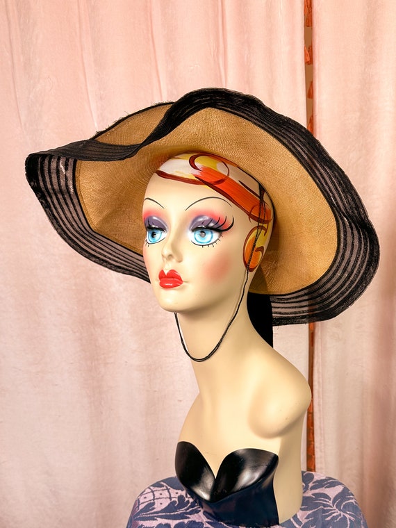 WOUNDED Vintage 1940s Saucer Hat Straw Hat Open Cr