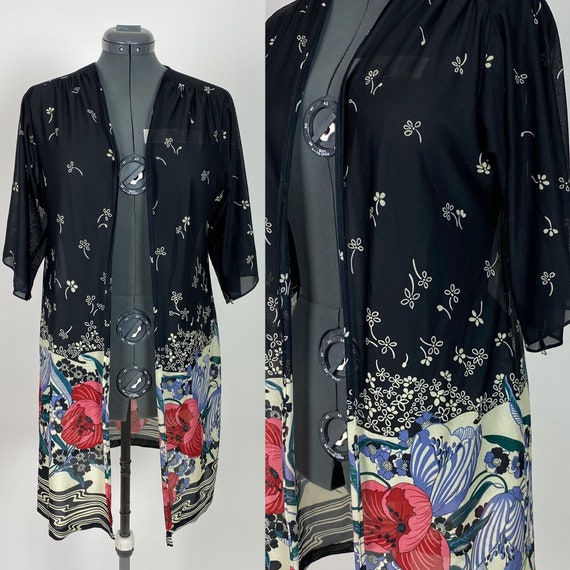 Vintage 1970s Black Floral Shrug