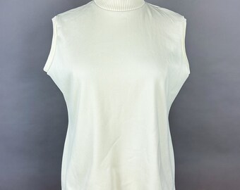 1970s Cream White Mock Neck Womens Top Large
